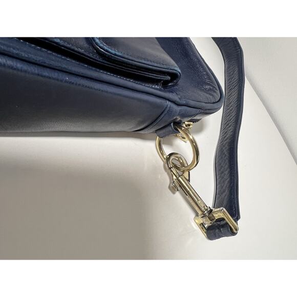 VTG I Magnin EUC Navy Blue SOFT Leather Rectangular Crossbody Purse Bag MINT - Picture 4 of 9
